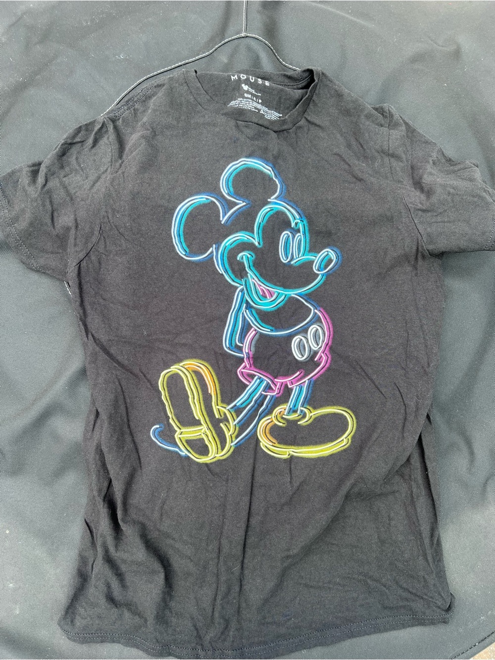 Disney Black T‑Shirt with Neon Blue Pink Yellow Mickey Graphic
